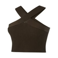 Hirigin pletena barilna kamisole za žene, viseći vrat bez rukava od punog boja od tanke bazne majice