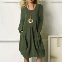 Sandresses for Women Modni koljena duljina dugih rukava V-izrez Čvrsta plaža A-line haljina zelena xxxl