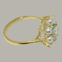 Britanci napravio je 10k žuto zlatni prirodni akvamarin i kultivirani biserni ženski prsten - veličine
