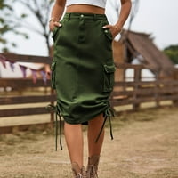Puawkoer ženski traper čipka u gornjoj suknji Ležerne suknje od suknja u srednjim duljinama svile za