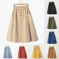 Žene Vintage High Squik A-line Midi suknja Solid gumb suknje s džepovima, uklapa se 2-6