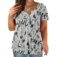 Taotaoxi Women Plus Veličina V-izrez Tipka za tih gumba za ispis Kratki rukav na vrhu majice Bluza Ženska