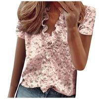 Ženski vrhovi odštampana bluza s kratkim rukavima Casual Women Ljeto Henley majice ružičasta 4xl