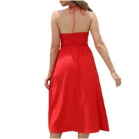 Haljina za žensko-izrezanje ramena Camisole Fit Flare Sixy V izrez bez rukava bez rukava crvena