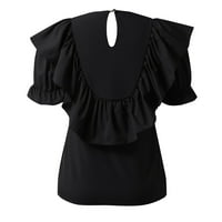 Ženski vrhovi ženske dame Ljeto majica kratkih rukava ruffled tee majica bluza crna