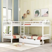 Churanty Twin Lunk krevet u obliku slova L sa ladicama za pohranu, drveni krevet na kat, bijeli