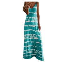 Clearsance Ljetne haljine za žene Striped Maxi A-line Ležerne prilike bez rukava Blue XL
