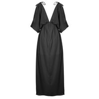 Maxi haljine za žene sa rukavima Ženska ljetna casual maxi haljina boemska cvjetna V izrez nafta kratkih