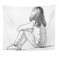 Usamljena skica Jedna djevojčica sjedi tužno dijete dječje zidne umjetnosti viseći tapiserija Početna
