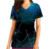 Oalirro kratki rukav V izrez Grafički print Halloween Majice za žene Plave S