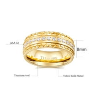 Žuti pozlaćeni AAA CZ Titanijum čelik Muški prsten Muškarci Vjenčani band MAN prsten