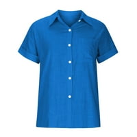 WHLBF Clearence Ženske vrhove Modna majica gumba Žunca V-izrez Labavi majica Bluza