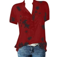 Ženska moda plus kratka štamparska veličina majice za jednostavna rukava Top bluza Ženska džepna ženska
