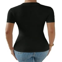 Ženska casual ravnica V izrez kratkih rukava Crne majice s