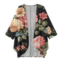 Ženske kardiganke cvjetni print Three Quarter rukava Kimono Sažetak uz pokrov povremene bluze vrhovi