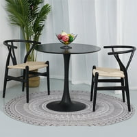 Tomile Crni okrugli stol za objedovanje, tulipanski stol i crna tkana stolica za blagovaonicu