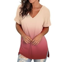 Ženska modna casual gradijent v izrez kratki rukav labav majica XXXL