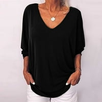 Ženski vrhovi Henley Casual gumb-down Solid Women modne majice s dugim rukavima crna 2xl