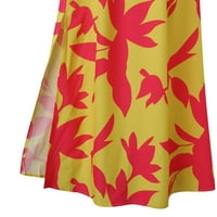 Maxi haljine za žene cvjetni ispis Jedno rame Ruched kratki leptir rukav asimetrični rub omotač naprijed