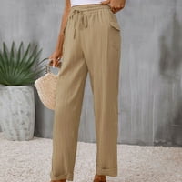 Ženske ležerne elastične visoke strugove široke nogave hlače Solidne boje Palaco pantalone s džepovima