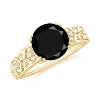 Priroda inspirirani prsten - crni onizovani Prsten sa dijamantom za žene, 14k žuto zlato, SAD 10,50