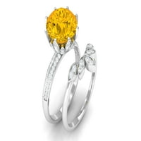 Laboratorija odrasli žuti safirni prsten sa moissine - cvjetni nadahnuti prsten, sterling srebrna, SAD