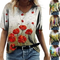 Ženska majica za vrat modni ležerni digitalni tisak sa cvjetnim labavim bluzama kratkih rukava