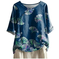 Borniu ženske casual labave majice Ljetna tunika vrhova okrugla vrata cvjetna od tiskane bluze kratka