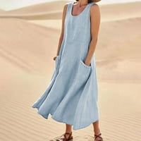 Ljetne haljine za žene Scoop temperament za vrat Dužina gležnja Čvrsta sandress haljina bez rukava plava