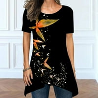 Miayilima majice za žene Ležerne prilike Cvjetni print Splice kratki rukav T majica s majicom V izrez