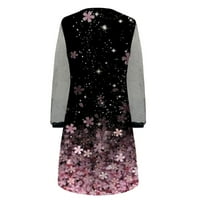 Majica haljina za žene V-izrez dugih rukava cvijeće leptir patchwork midi suknje haljine ružičasti xxxl