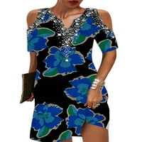 Sanviglor Dame kratka mini haljina V izrez Tunika sa rukom s ramena majica Haljine Boho Dailywar tamno