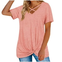 Žene ležerne majice kratkih rukava prevelizirani Criss Cross V izrez Ljeto SOLD Color Majice Soft Comfy