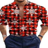Groanlook muškarci Xmas bluza s dugim rukavima božićne majice rever na vratu muške lagane tuničke košulje