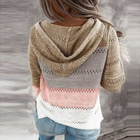 Dndkilg Ženski džemperi za jesen i zimske pletene dugih rukava blok dugih rukava gornji duksevi za prevelike