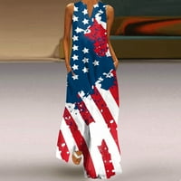 Dan nezavisnosti za žene casual plus veličina V izrez Dress Dnevna moda Amerikanac 4. jula Print Maxi
