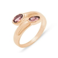 Britanska napravljena 14k Rose Gold Prirodni ružičasti turmalinski ženski prsten za opseg - Veličina