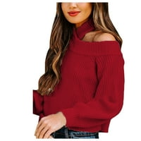 VBNERGOIE ženska putni džemper sa ramenom čvrsta boja Tanak pleteni džemper ženski plaćeni kardigan