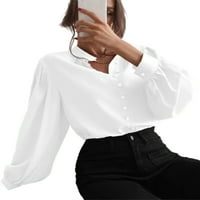 Dame Leanterne rukave vrši ležerne radne košulje Baggy Plain Business Tuc Majica Bluza Bijela L l