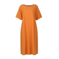 Tobchonp pamučna posteljina Ženska haljina od pune boje labave haljine velike veličine O-izrez kratki