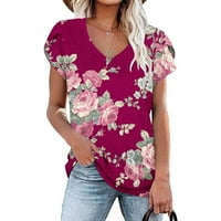 Žene ljetne cvjetne tiskane majice Trendy latica kratki rukav V izrez Grafički tunik TEES košulja Labavi