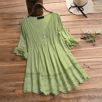 Yuehao Women Vintage Ruffled Tri četvrtine čipke V-izrez Plus veličina Top majica Bluza Žene The Majice Green