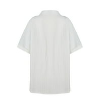 Ljetna bluza Ženska ljetna modna ležerna puna boja pamuk i konoplje s majicom s kratkim rukavima V-izrez