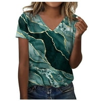 Žene ljetne vrhove kratkih rukava Grafički otisci Bluza Casual Women Crew majica Crta zelena XL