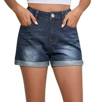 Ketyyh-CHN traper Horts za žene Ležerne prilike, Mid Mid Rise Jean Shorts sa džepovima Plava, XL