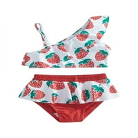 WYBZD Ljeto Sweet Kids Girls Bikini set Slatkim ruffle tenkovi + bikini donje kupalište set Crvena jagoda