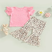 Bagilaanoe Toddler Baby Girl Uskršnje odjeće Crtani zec Ispiši majicu kratkih rukava + leopard hlače