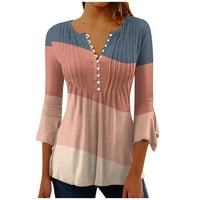 Bluze za žene V izrez gore udobne labave košulje Trendi blok boja Tes casual nacrtani tri četvrtine