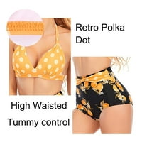 DMQupv kupaći kostimi za žene retro polka točka visoki struk bikini set dva kušanja s kratkim rukavima