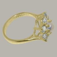 Britanci izrađeni 18k žuti zlatni kultivirani prsten iz Culture i Aquamarine Womens - Opcije veličine